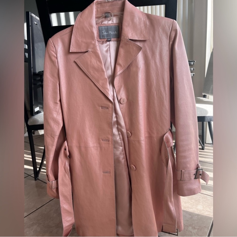 Pink Leather Trench Jacket
